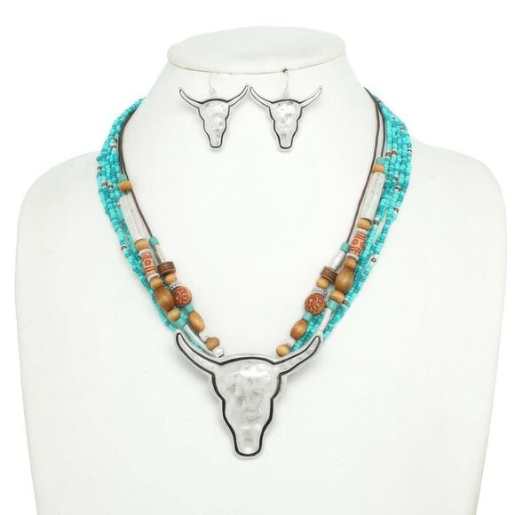 Western Longhorn Steer Bead Mix Necklace Set - Picture 2 of 2